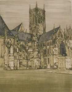 Richard Beer (1928-2017). Lincoln, artist signed and titled coloured etching, 28/150, 54cm x 42cm.