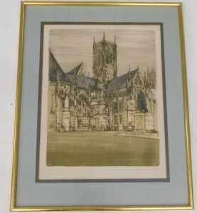 Richard Beer (1928-2017). Lincoln, artist signed and titled coloured etching, 28/150, 54cm x 42cm. - 2