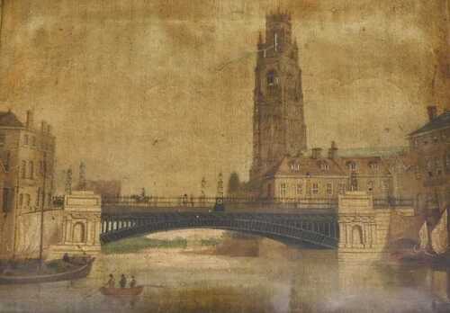 19thC. Coloured Oleograph, Boston, 39cm x 55cm.