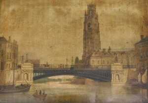 19thC. Coloured Oleograph, Boston, 39cm x 55cm.
