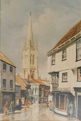 20thC. Coloured print on canvas, Louth, 75cm x 50cm.