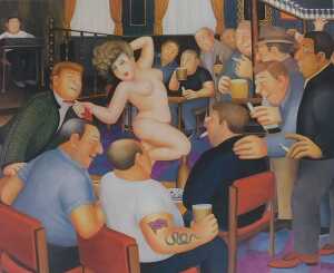 Beryl Cook (1926-2008). The Stripper, artist signed coloured print, 52cm x 63cm.