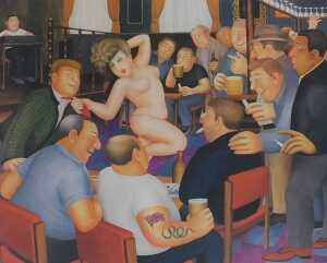 Beryl Cook (1926-2008). The Stripper, artist signed coloured print, 52cm x 63cm. - 5