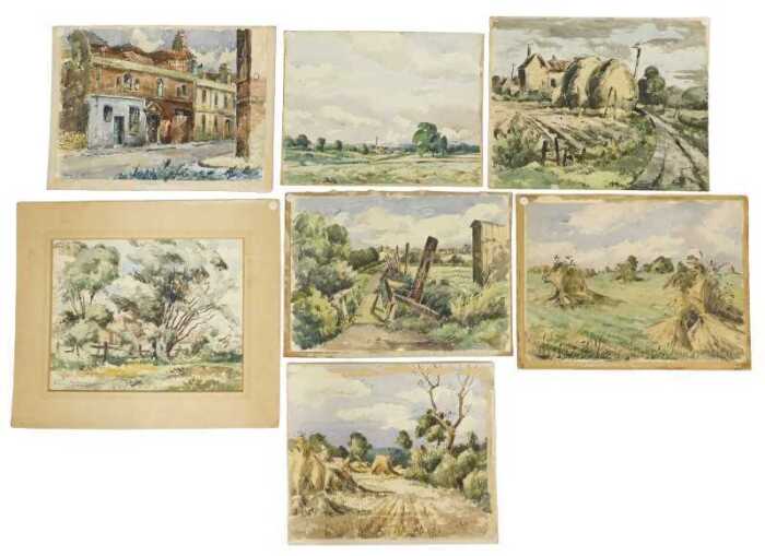 Edward Eaton Brannan (1886-1957). Street scene, watercolour, signed, 30cm x 41cm and six other...