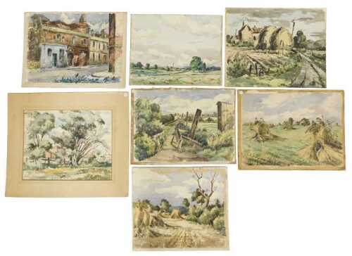 Edward Eaton Brannan (1886-1957). Street scene, watercolour, signed, 30cm x 41cm and six other...
