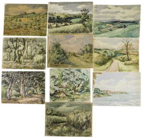 Edward Eaton Brannan (1886-1957). Studio works, watercolours, 46cm x 56cm, contents of folder. (10)