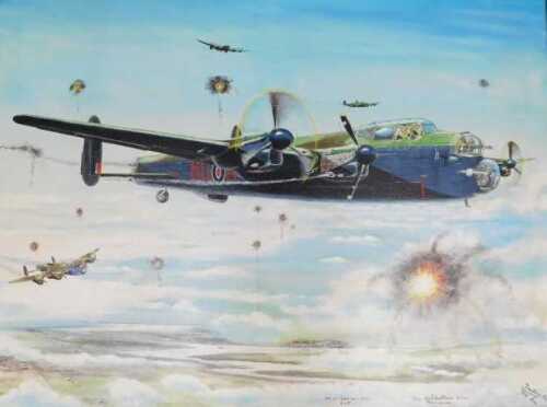 J Mulvey (20thC). Flying through the anti-aircraft flack, oil on canvas, signed and dated 1998,...