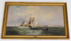 Charles Thorneley (act. 1858-c.1902). Masted ships and rowing boat off the coast, oil on canvas,... - 2