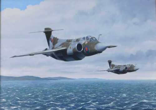 Stephen Chard (20thC). Low Riders 12 SQN MS Buccaneer S2B's, oil on canvas, signed and titled...