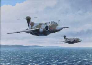 Stephen Chard (20thC). Low Riders 12 SQN MS Buccaneer S2B's, oil on canvas, signed and titled...