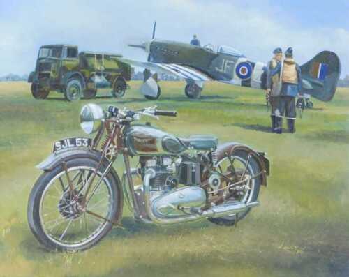 Lee Lacey (20thC). The Speed Twins - Triumph Motorcycles Tempest, oil on board, signed and...