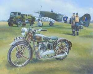 Lee Lacey (20thC). The Speed Twins - Triumph Motorcycles Tempest, oil on board, signed and...