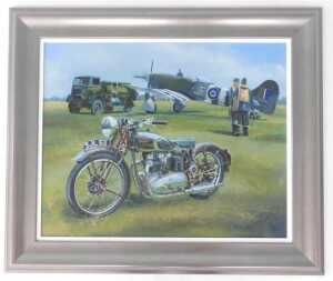 Lee Lacey (20thC). The Speed Twins - Triumph Motorcycles Tempest, oil on board, signed and... - 2