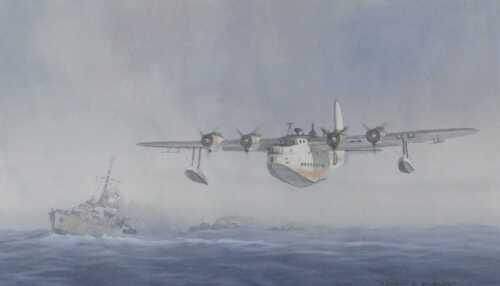 Barry K Barnes (20thC). Battle of the Atlantic Sunderland III Coastal Command, watercolour,...