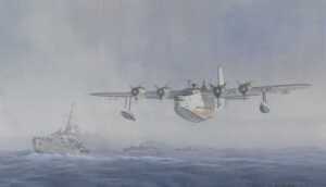 Barry K Barnes (20thC). Battle of the Atlantic Sunderland III Coastal Command, watercolour,...