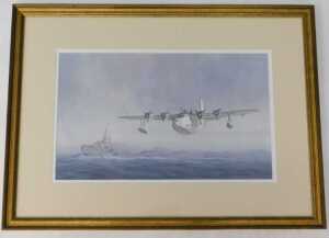 Barry K Barnes (20thC). Battle of the Atlantic Sunderland III Coastal Command, watercolour,... - 2