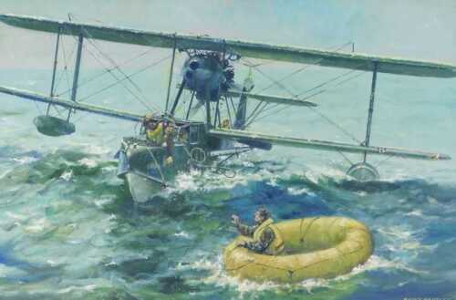 Derek Bartlett (20thC). Sea Rescue Vickers Supermarine Walrus in Action, oil on board, signed...