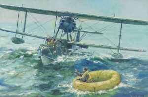 Derek Bartlett (20thC). Sea Rescue Vickers Supermarine Walrus in Action, oil on board, signed...