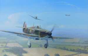 Theo Fraser (20thC). Spitfires, oil on board, signed, 49cm x 75cm. 
Label verso, The Guild of...