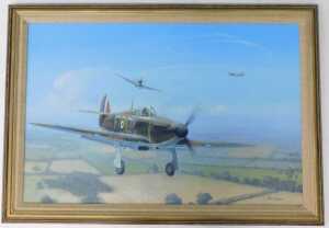 Theo Fraser (20thC). Spitfires, oil on board, signed, 49cm x 75cm. 
Label verso, The Guild of... - 2