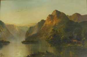 Joel Owen (1895-1950). Mountain landscape, oil on canvas, signed and dated 1925, 50cm x 75cm.
