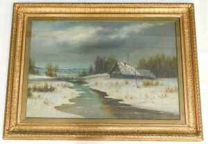 19thC/20thC Continental School. Winter river landscape, oil on canvas, 57cm x 87cm. - 2