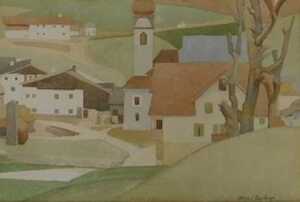 Averil Mary Burleigh (1883-1949). Village landscape, watercolour, signed, 25cm x 36cm. Label...