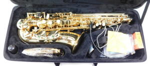 An Evette brass saxophone by Julius Keilwerth, with mother of pearl keys, serial no GEA60899, cased. - 4