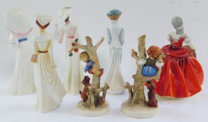 Four Royal Doulton figures, comprising Catherine In Spring HN3006., Sarah In Winter HN3005., Emily In Autumn HN3004., and Lillian In Summer HN3003., together with a Coalport figure modeled as Anna, and two Hummel figures modeled as Apple Tree Boy and Appl - 2