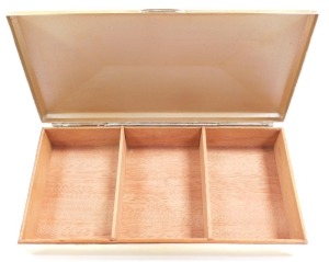 A State Express Cigarettes brass cigarette box, with engine turned decoration, three section interior, impressed marks, 25.5cm wide. - 3