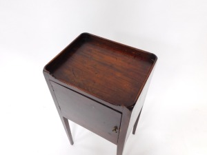 A 19thC mahogany pot cupboard, with a raised gallery, above a single door, on square tapering legs, 39cm wide. - 2