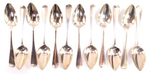 Twelve Dutch silver table spoons, monogram engraved, assay mark for The Hague, 22.10oz.