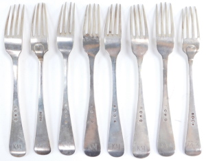 Eight Dutch silver table forks, monogram engraved, assay mark for The Hague, 13.90oz. - 3