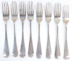 Eight Dutch silver table forks, monogram engraved, assay mark for The Hague, 13.90oz. - 4