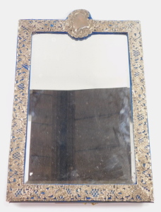 An Edward VII silver mounted strut mirror, of rectangular form, embossed and pierced with rococo scrolls, flowers and a shield reserve, inset bevel glass, Chester 1901, 55cm high, 35cm wide. - 3