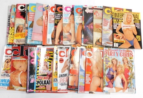 Forty glamour magazines, comprising thirty five Club International, 1970's - 2010's., together with two Club International DVDs, two The Best of Club International and a Club International Party Girl's Special.