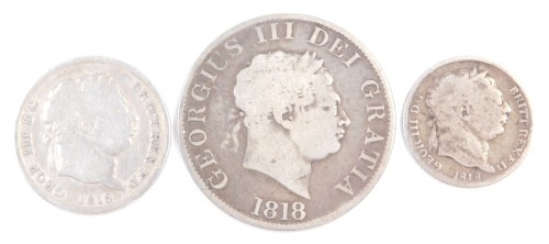 A George III silver half crown 1818, shilling 1819 and a sixpence 1818. (3)