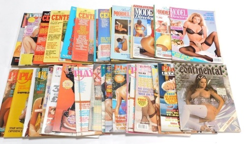Forty mixed glamour magazines, including Playbirds., Lovebirds., Rustler Centrefolds and Model Directory.