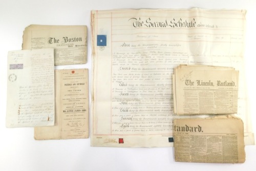 A Victorian legal document, relating to the Sale of Land in Boston and The Environs, in Lincolnshire, dated 1849., a Victorian document relating to The Order For Payment In Regard To Property In Lincolnshire Before The Chancery Master of The Rolls at Cham