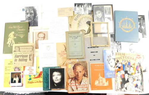 Theatre film and television interest, including publicity photographs, theatre programmes, book by Leslie Howard; A Quite Remarkable Father., press releases relating to Busman's Holiday., script for a comedy by Norman Robbins; Pull The Other One., etc. (a