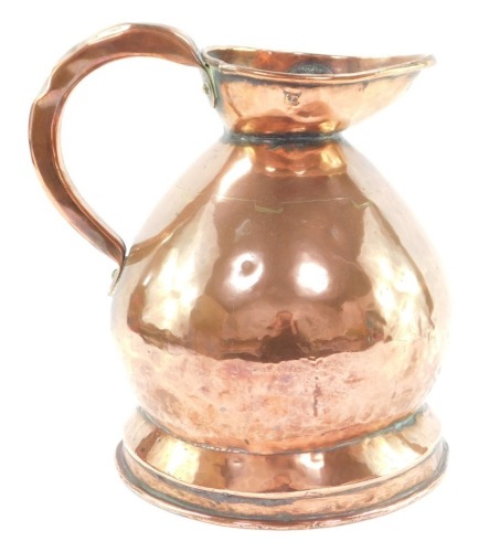 A Victorian copper pot belly one gallon flagon, 28cm high.