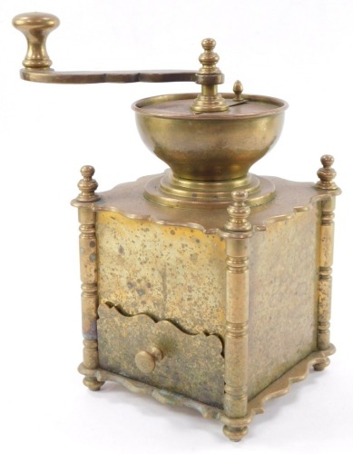 A brass coffee grinder mill, 22cm high.