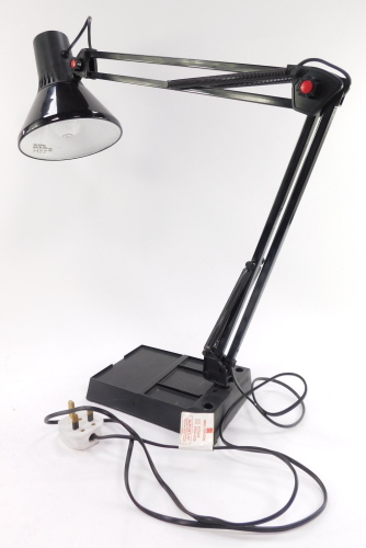 A weighted plastic and metal anglepoise lamp, 80cm high.