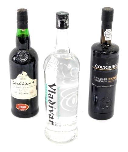 Graham's Late Bottled Vintage Port 1989, Cockburn's Special Reserve Port and a bottle of Vladivar Classic Vodka. (3)