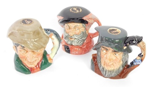 A set of three Royal Doulton Bols flasks, modeled in the form of Rip Van Winkle., Falstaff., and The Poacher, lacking contents.