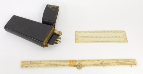 A set of late 19thC / early 20thC brass drawing instruments, to include compasses, etc, two rules each stamped W & S Jones, Holborn, London, in black leather case. (AF)