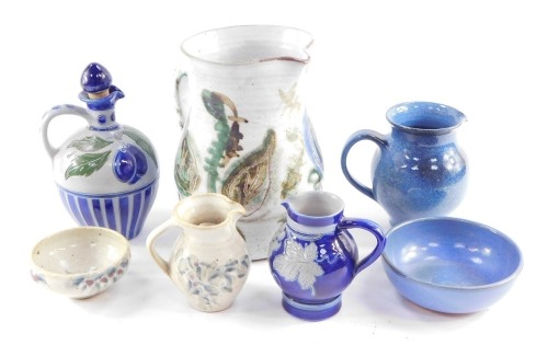 A group of pottery, including a Kersey pottery cream jug and sugar bowl, Studio Pottery water jug, and two Betschdorf stoneware jugs. (a quantity)
