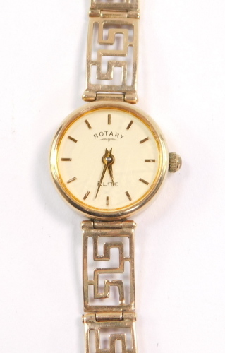 A Rotary lady's quartz wristwatch, in 9ct gold case, with a 9ct pierced strap, 11.9 grams all in.