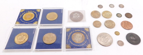 A group of coins, to include three pences, cartwheel penny, etc. (a quantity)