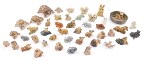 A group of Wade Whimsies, mainly animals, a model of a dog in a basket, tortoises, etc., (1 tray).